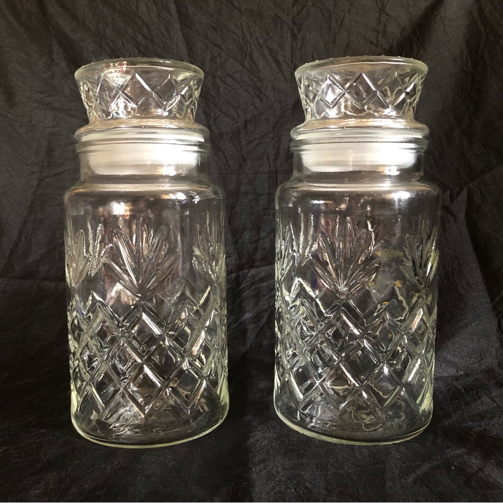 2 Vintage 1980’s Planters Mr. Peanut Cut Glass Jar
